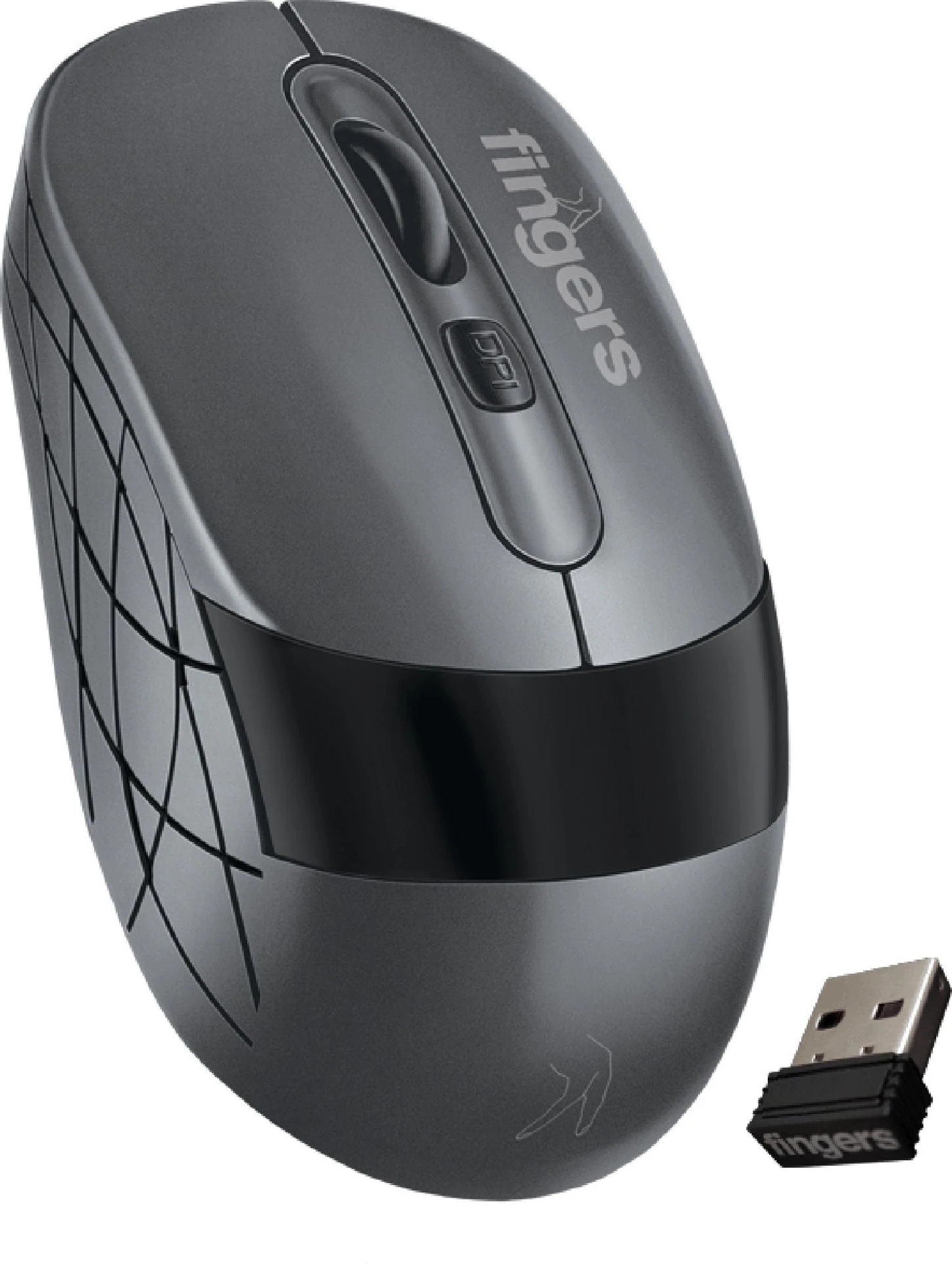 FINGERS AeroGrip Nova Ergonomic Optical Mouse (Bluetooth, 2.4GHz Wireless, Dark Grey