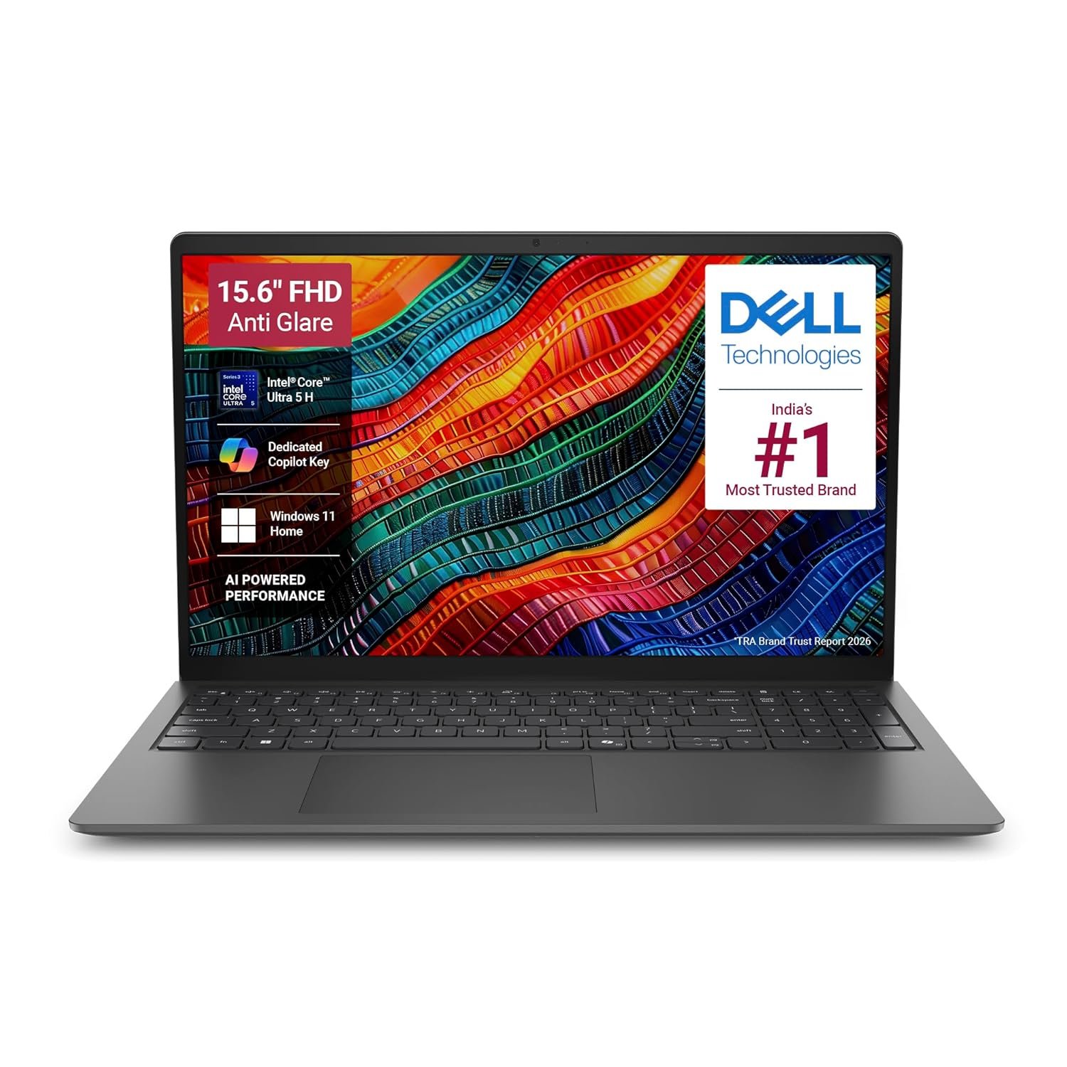 Dell 15 AI Powered Laptop, Intel Core Ultra 5 225H, 8GB DDR5 RAM, 512GB SSD, 15.6" FHD Anti-Glare Display, Intel Arc Graphics, Standard Keyboard, Dedicated Copilot Key, Black, Win11 Home + MSO H&