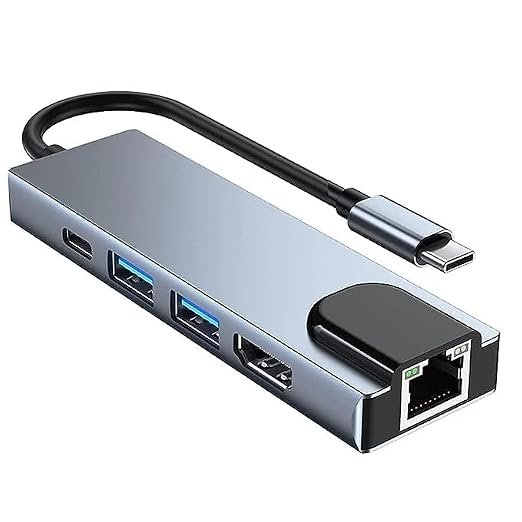 USB-C Type 5-in-1 Hub Adapter – USB 3.0, 4K HDMI, PD Charging & 100Mbps Ethernet